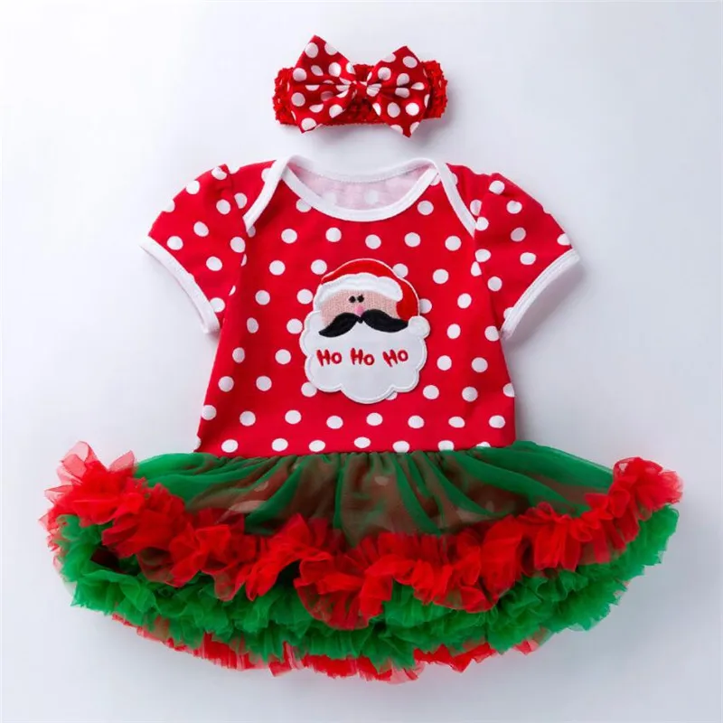 Рождественская Одежда для младенцев, комплекты одежды для девочек на день рождения, комбинезон для новорожденных+ повязка на голову, 2 предмета, детский комбинезон, подарок на год - Цвет: RD163S-1