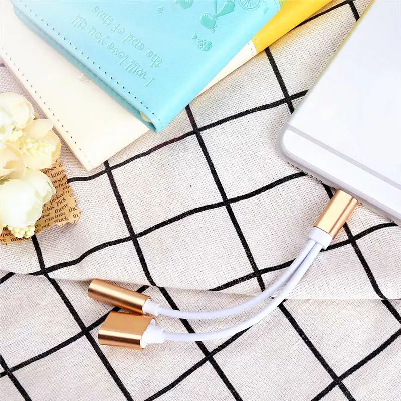 Адаптер Auriculares Adaptador 2 в 1 для iPhone XR X XS MAX 8 7 Plus 3,5 мм разъем для наушников разветвитель AUX конвертер адаптер - Цвет: Gold