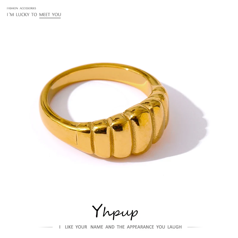 Модное женское кольцо Yhpup из нержавеющей стали 18 K минималистичное Золотое