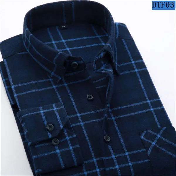 Мужская фланелевая клетчатая рубашка хлопок Весна Осень Повседневная рубашка с длинными рукавами мягкая удобная приталенная стильная брендовая мужская одежда YF-07 - Цвет: DTF03