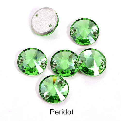 40pcs AAAAA Quality 12mm Round Rivoli Glass Sew On Rhinestones Flatback Crystal Sewing Strass for DIY Wedding Dress B1248 - Цвет: T214-Peridot