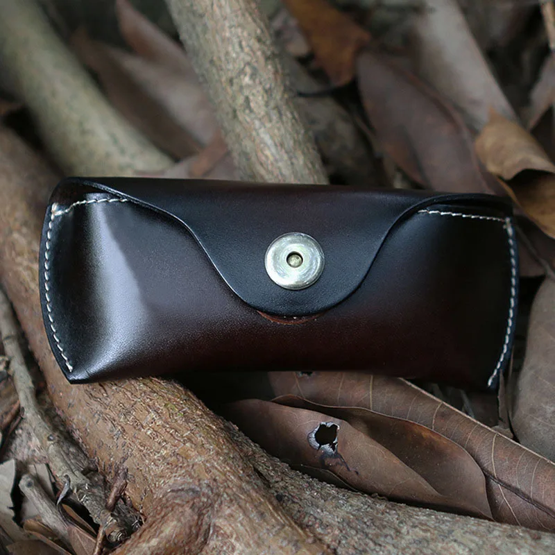 coffee Fashion retro case for glasses high vegetable tanned leather glasses box case unisex Myopia Glasses Reading Eyewea specacle case - Цвет: coffee