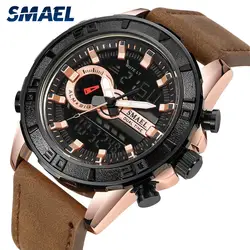 SMAEL мужские милитари, спортивные кварцевые часы модные часы 30 м водонепроницаемый металлический секундомер из искусственной кожи