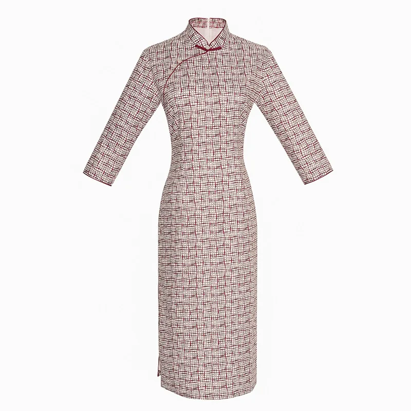 M-3XL до колена Cheongsam Китайский Стиль Мандарин воротник короткое платье Весна Женские Хлопок Qipao Тонкий платья для вечеринок Vestido - Цвет: 3805