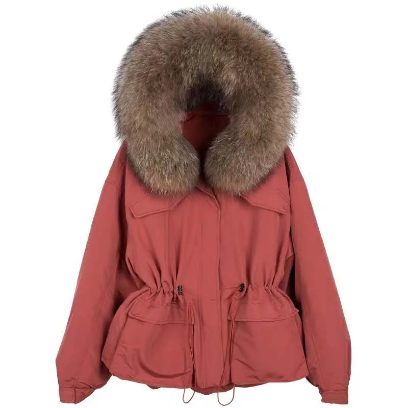 New Down Jacket Women Loose Short Waist Hooded Large Fur Collar Pie To Overcome Thickened Ladies Jacket Tide Clothing