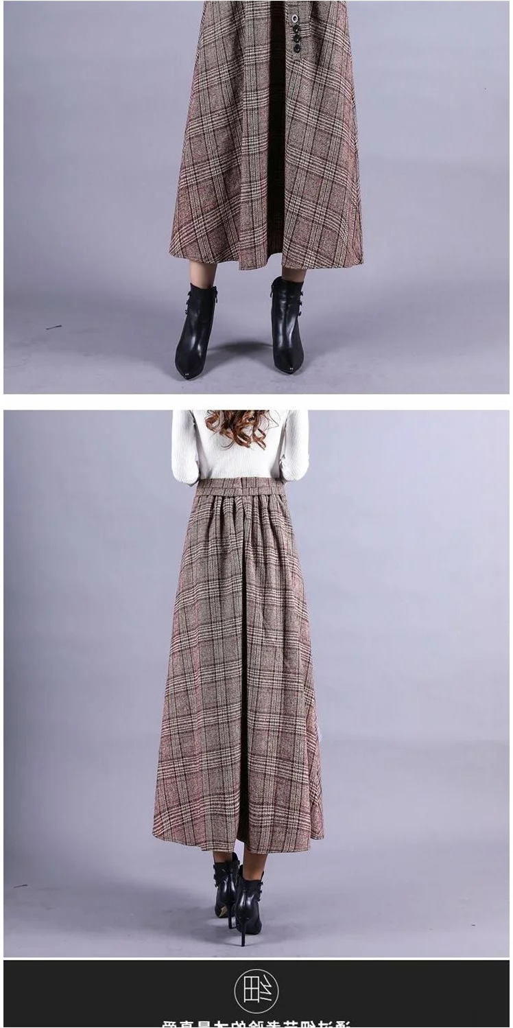 New Autumn Winter Women Fashion Sashes Plaid High Waist Skirt Pleated Sweet Style Woollen Women Skirts AQ687