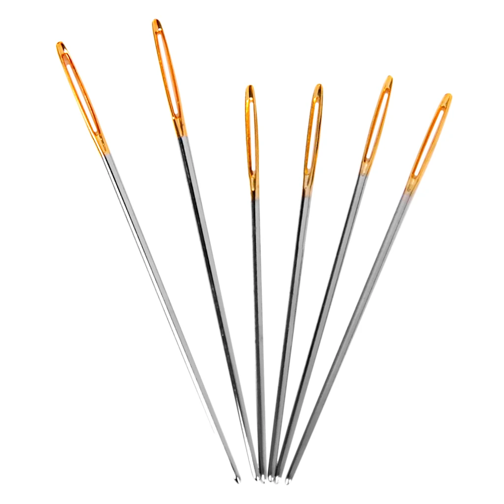 6Pcs Steel Large Eye Blunt Needles Yarn Needles for Knitting Crochet Projects (Gold End)