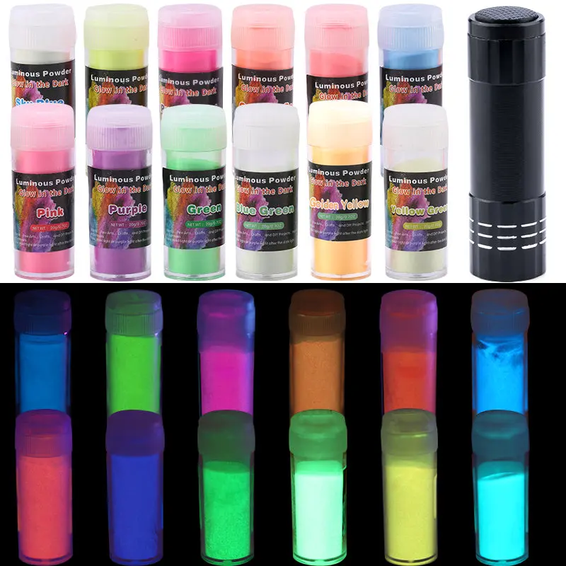 12ColorsGlowinTheDarkPigmentPowderEpoxyResinLuminousPigments