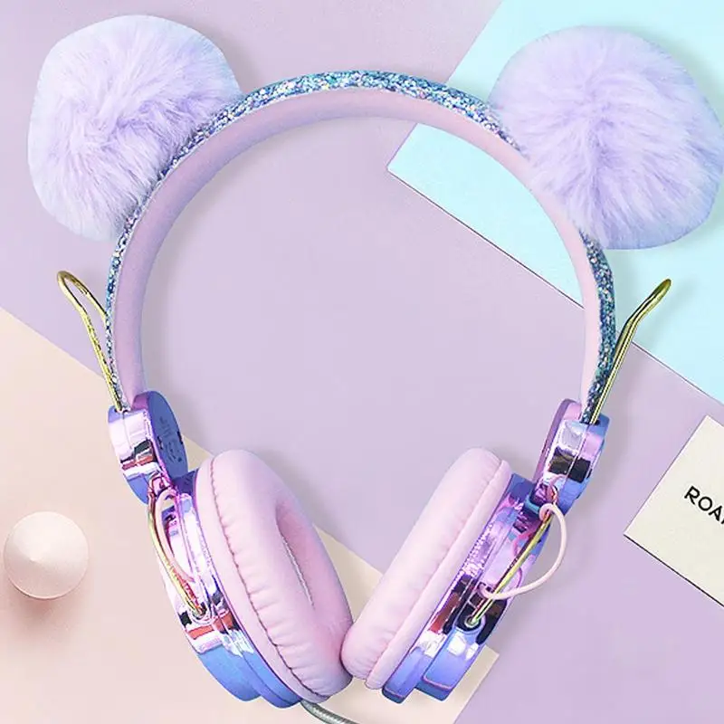 Cute Kids Wired Headphone with Microphone Girls 3 5mm Computer Stereo Gift Mobile Headphones Girl Earphone Phone Cat Gamer W3B0