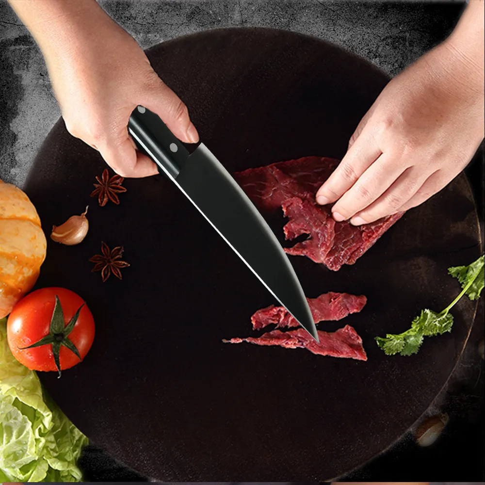 CBXG10720-3cr13不锈钢黑彩木三钢钉柄哑光面8寸厨师刀(激光切割)英_12