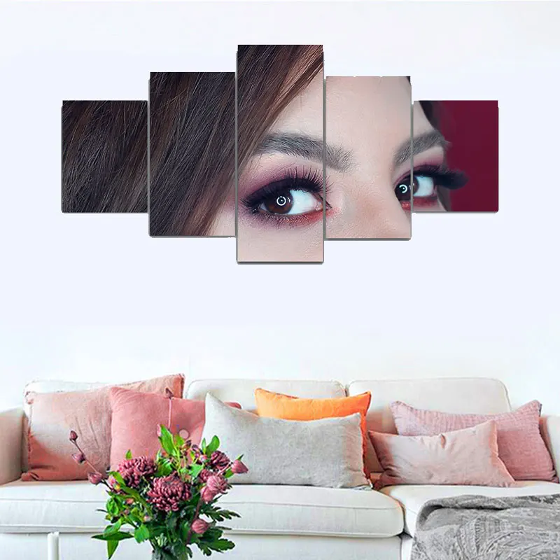 

Lady beautiful eyes makeup 5 panels print and poster modern canvas painting for living room modular picture art mural wall decor