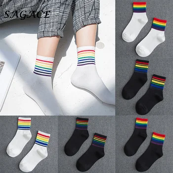 

1pc Winter Short Socks Unisex Rainbow Striped Cotton Socks Women Breathable Socks Elastic Warm Wear Resistant Xmas Socks Women