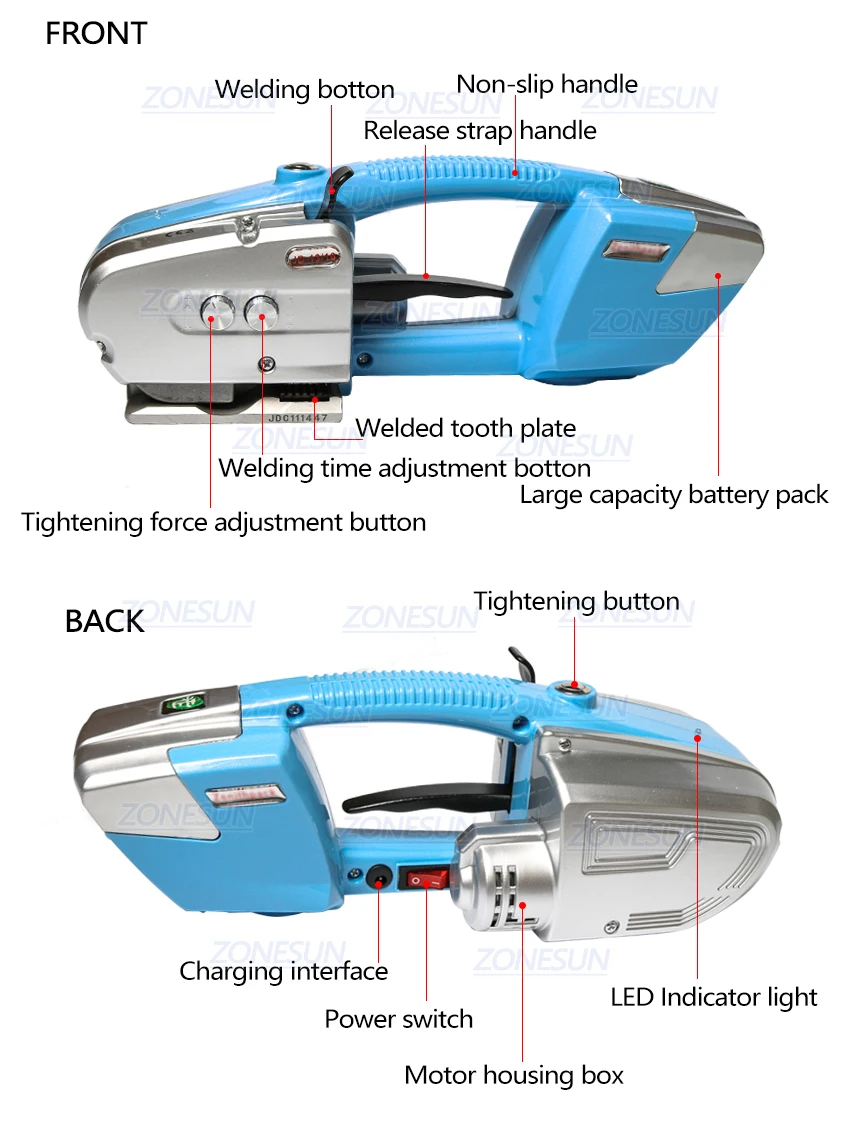 ZONESUN JD16 13-16mm Automatic Battery Power Electric Plastic Strapping Machine