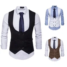 Осень и зима стиль модный однотонный u-образный воротник двубортный большой размер приталенный мужской костюм жилет M39