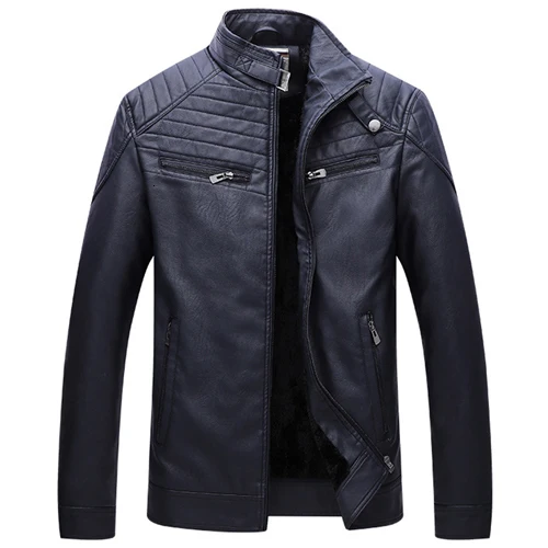 Dark Blue Новинка, зимние куртки для мужчин, Тонкая Повседневная Верхняя одежда, куртка-бомбер, ветровка, искусственная кожа, мотоциклетные куртки, мужское меховое пальто - Цвет: Dark Blue