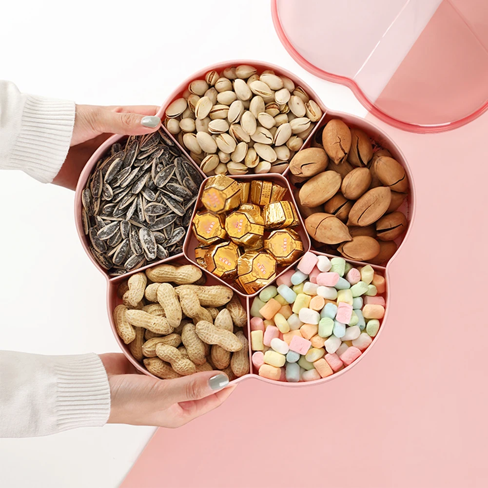 Compartment Double Layer Tray Living Room Candy Dish Storage Box Household Organizer Snacks With Lid Flower Shape Nut