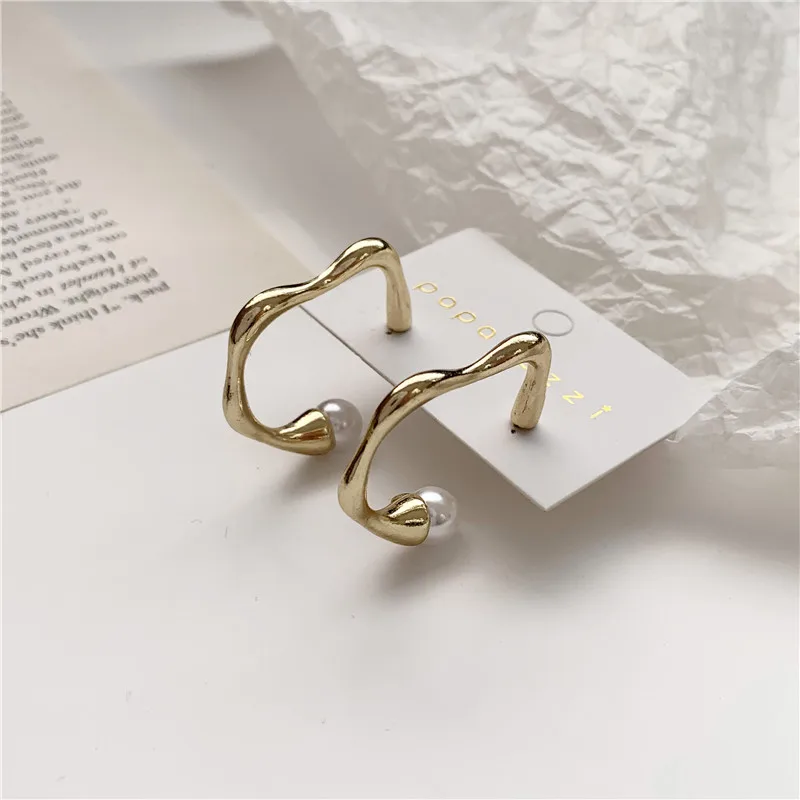  Korea Temperament Simple Ins Art Abstract Imitation Pearl Hoop Earrings for Women Fashion Jewelry Accessories | Украшения и