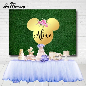 

InMemory Green Grass Photography Backdrop Flower Gold Minnie Backgrounds For Girls Birthday Party Baby Shower Photo Studio Decos