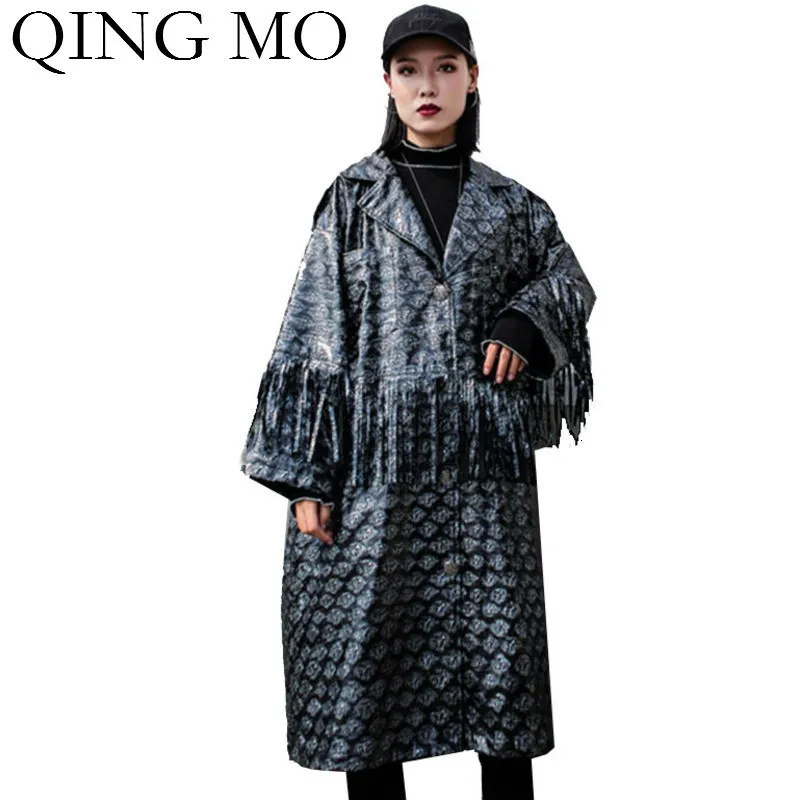 

QING MO Fashion Brand Plus Size Women Trench Coat 2019 Winter Women Printed Long Coat Tassel Female Vintage Style Coat ZQY1920