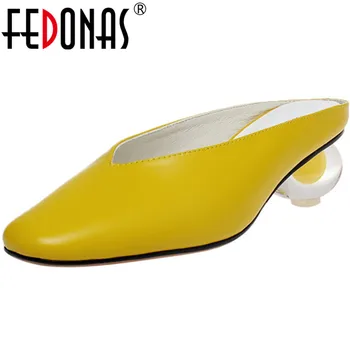 

FEDONAS Sweet Fashion Genuine Leather Women Mules Classic Newest Sstrange Heels Pumps 2020 Spring Summer Party Prom Shoes Woman