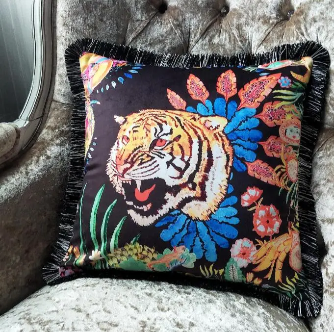 

Luxury Velvet Tassel Cushion Cover Soft Tiger Leopard Pillow Cover Pillowcase Home Decorative Sofa Throw Pillows Cushion Case