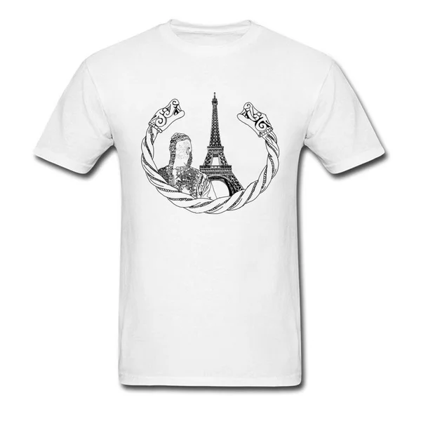 Paris Eiffel Tower Print Men Plus Size T-shirt Black White Simple Casual Summer Cotton T Shirt O-neck Tops For Father's Day | Мужская