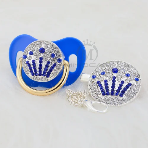 BLING Bling в виде короны серебро соски-пустышки могут варьироваться в зависимости от пожеланий клиента комплект Цепочка-держатель Чехол с блестящей короной и соски-пустышки уникальный дизайн ABCG-1 - Цвет: ABCG-6-1  6-18M