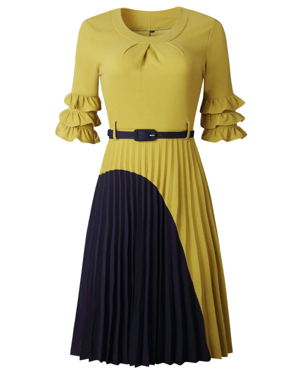 Африканская Дашики платья для женщин винтажное платье-миди платье с рукавом с рюшами африканская лоскутное платье плюс размер плиссированное платье кружева - Цвет: Цвет: желтый
