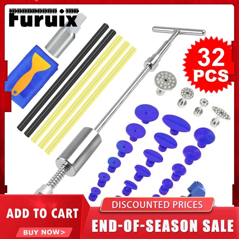 Tools Car Paintless Dent Removal Tool Kit Dent Repair Puller Kit Slide Reverse Hammer Glue Tabs Suction Cups For Hail Damage furuix paintless dent repair removal hail tools rods puller tap down hammer for car body hail damage door dent removal