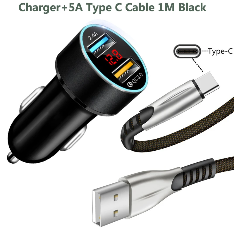 5A USB Type C Fast Charging Data Phone Cable For Huawei P40 P30 P20 Pro lite Mate 30 20 10 Pro Fast Charging QC 3.0 Car Charger 