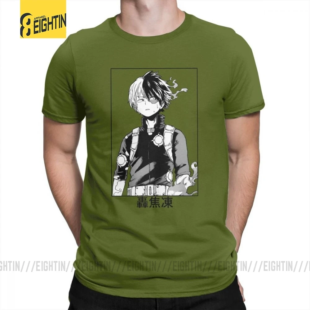 Todoroki Shoto My Hero Academy футболки из очищенного хлопка классические мужские футболки большого размера Футболки с коротким рукавом Популярные Мультяшные - Цвет: Армейский зеленый
