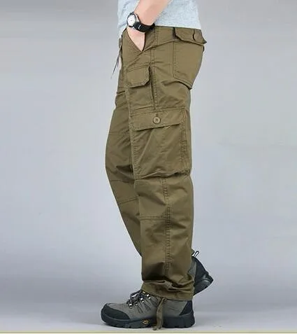 Outdoor Climbing Fishing Camp Multi-pocket Military Cargo Pants Spring Autumn Men Sports Cotton Tactical Army Trousers Overalls - Цвет: 1607 Army Yellow