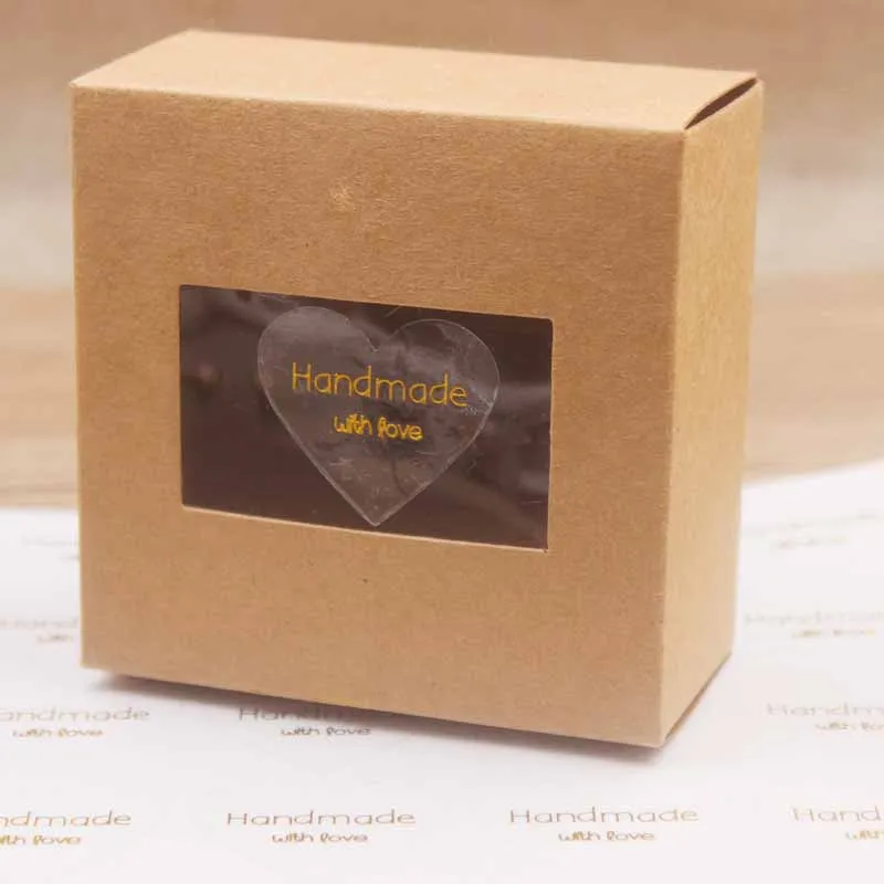 handmade with love Feiluan, на заказ, новинка, 100 шт, многоцветные бумажные самоклеящиеся этикетки, спасибо, золотая фольга, трасродитель, ручная работа, с ярлыками любви, 29*33 мм - Цвет: handmade with love