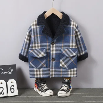 

A Generation of Fat Winter Korean-style Childrenswear New Style Windbreaker Children Plaid Suit Long Sleeve Duffle Coat BOY'S Co