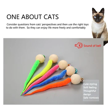 

Simulation Worm Toy With Bell Pet Wooden Ball Head Plush Tail Interactive Teaser Cat Toy Wooden Ball Toy Pet Products