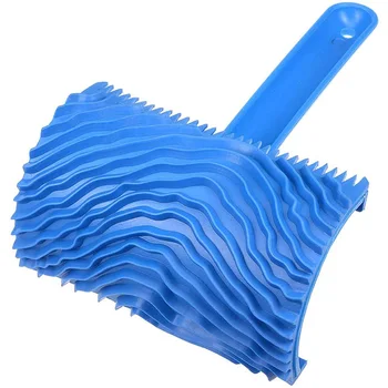 

Wood Grain Tool with Handle 4 Inch Empaistic Rubber Graining Pattern Stamp for Wall Painting Decoration DIY Blue
