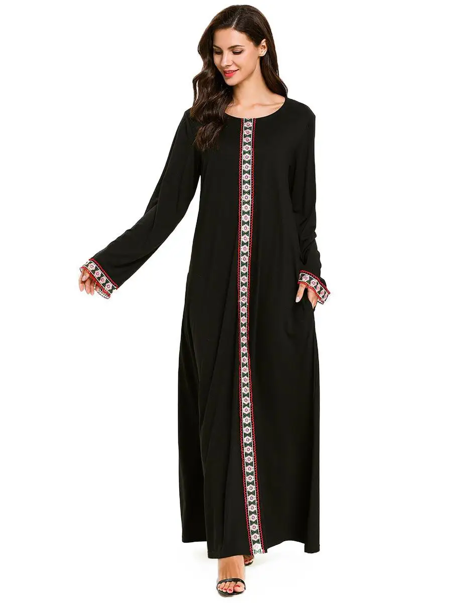 Модное женское платье с вышивкой Абая цветочным рисунком длинным рукавом