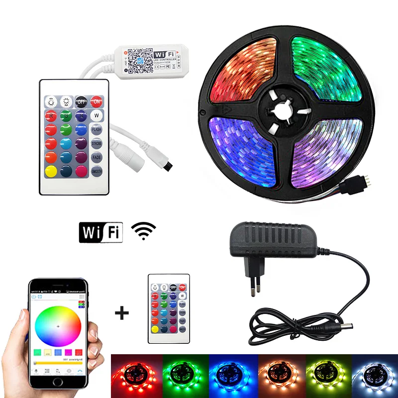 5M 10M SMD 5050 RGB LED Strip Light Power Wifi Remote Controller By Phone APP