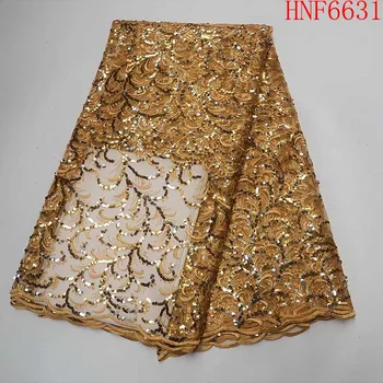 

French sequins Nigerian for party wedding dress 2019 African net tulle mesh lace fabric high quality gold color swiss voile lace