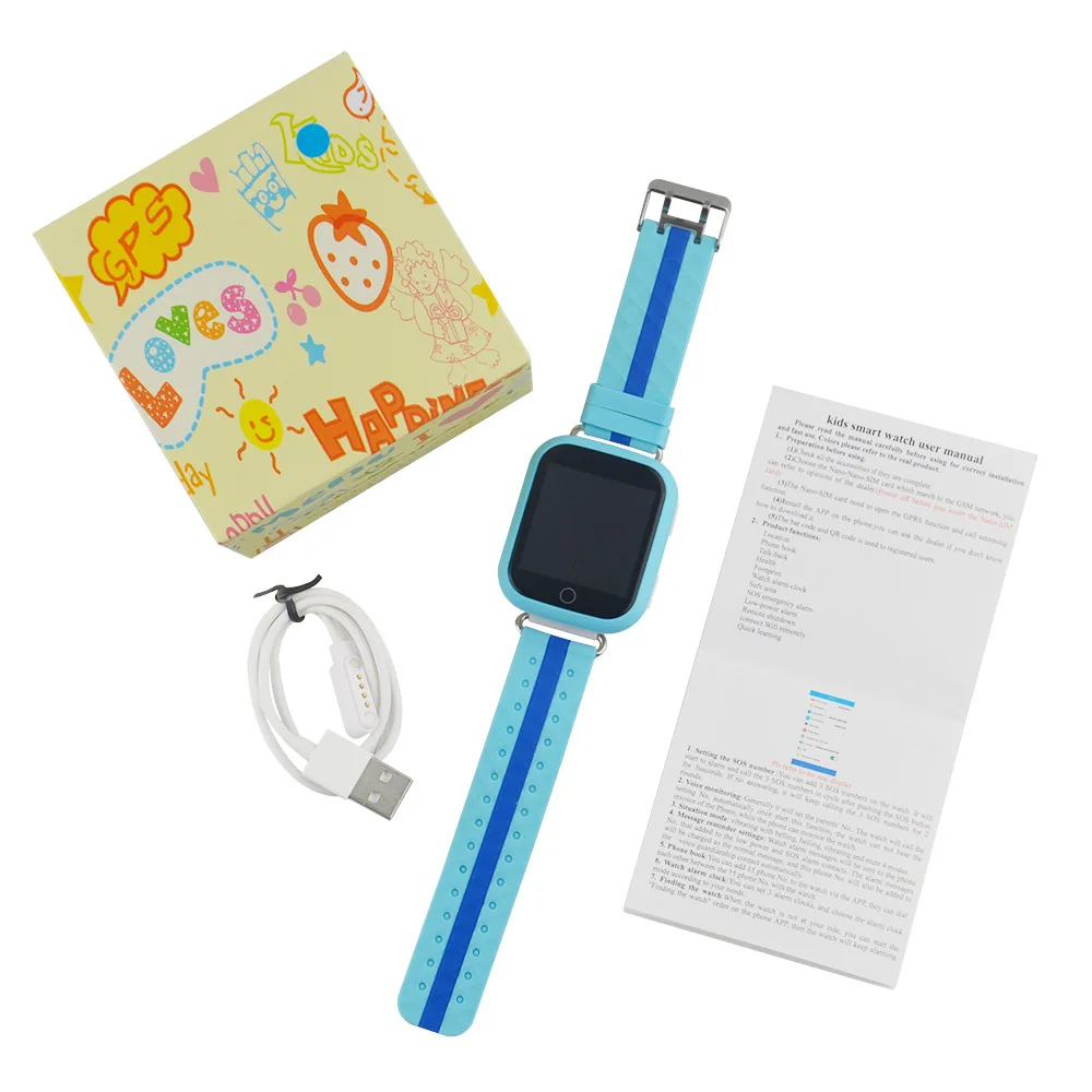 Детские умные часы телефон GPS Смарт трекер Q100 Детские часы с Wi-Fi и SOS устройство отслеживания местоположения - Цвет: blue with box