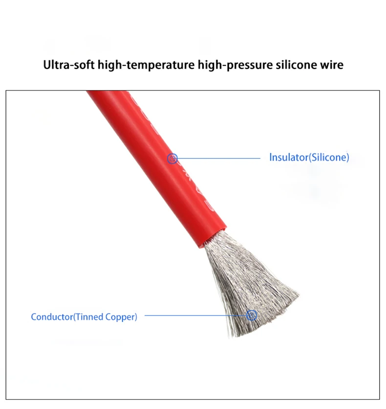 Huluwa Fil électrique en silicone - 0,5 mm² - 20 AWG - Fil de cuivre étamé - Fil de cuivre étamé - Kit de câbles de raccordement - Pour bricolage