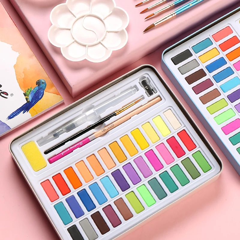 Günstig Solide aquarell farbe 36 farbe blau schwarz rosa eisen boxed malerei werkzeuge anfänger pulver hand bemalt kunst liefert