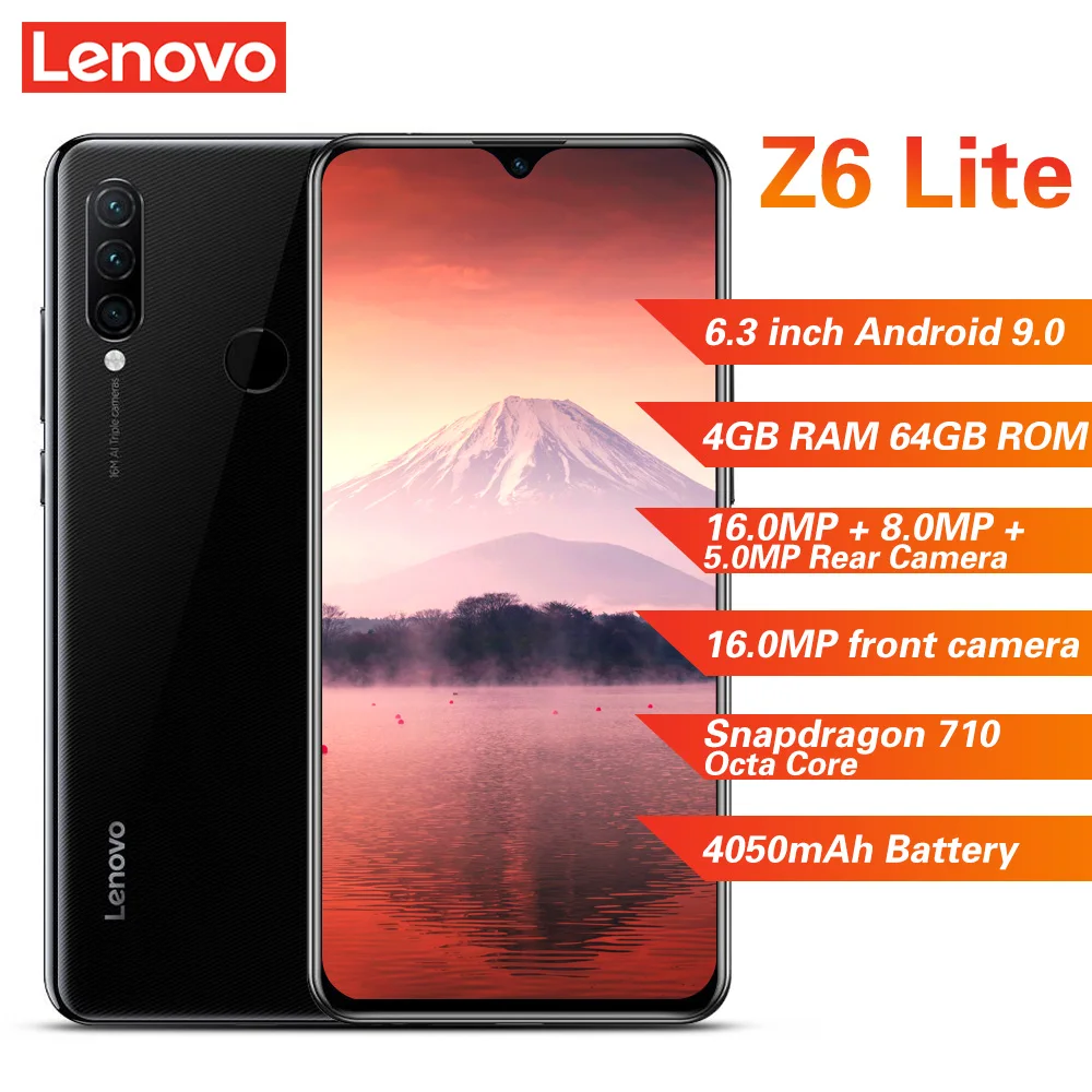 В наличии lenovo Z6 Lite 4G смартфон 6 3 'Android 9 0 Snapdragon 710 Восьмиядерный 4 Гб 64 16.0MP + 8.0MP 5.0MP