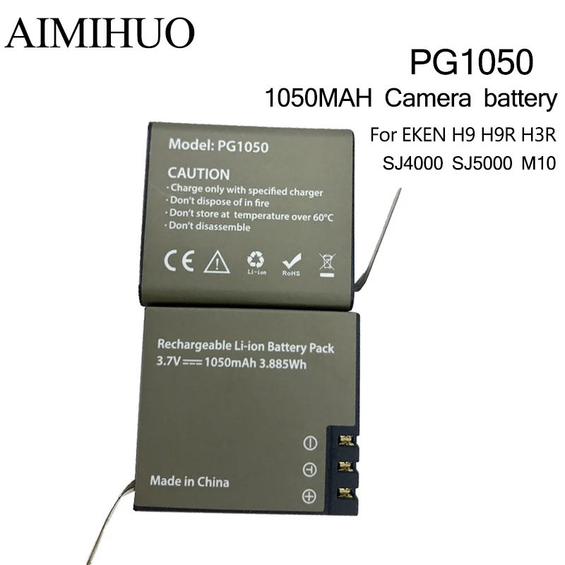 Batería de repuesto para cámara de acción PG1050, 3,7 V, 1050mah, para EKEN H9 H9R H3 H8PRO SJ4000 SJCAM SJ5000 M10 SJ5000