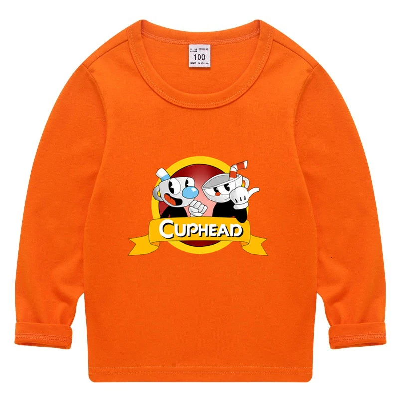 game Cuphead Summer O-Neck Tops Boys Girls Funny lovely color Long sleeve T-shirt Kid Children Cartoon T shirt Baby wholesale - Цвет: as picture