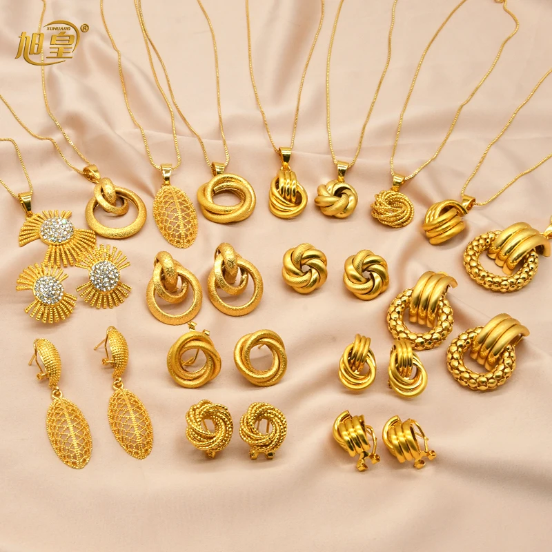 XUHUANG Fashion Vintage Necklace Earrings Sets For Women Big Geometric Statement Gold Drop 2021 Trendy Jewellery Gifts | Украшения и