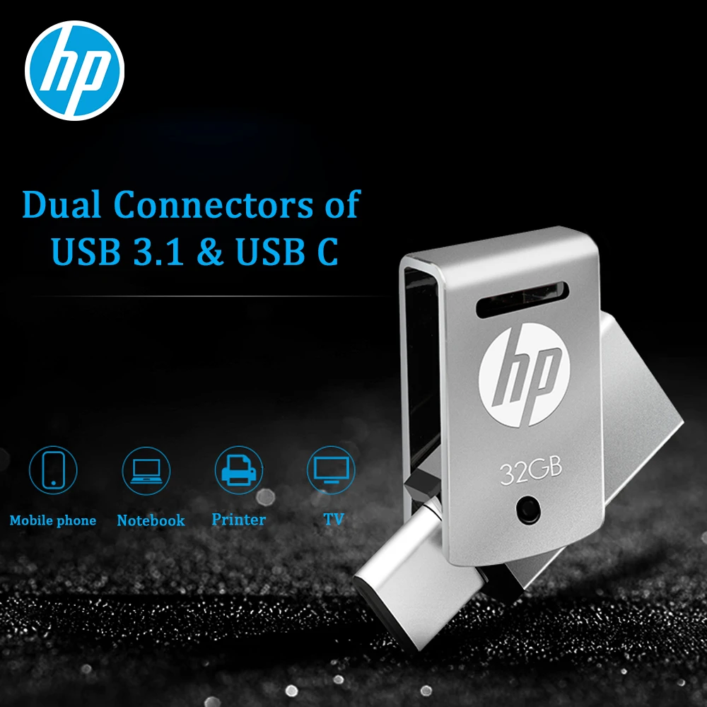 HP Dual USB C 3 1 диск OTG Type флэш накопитель Металл 32 Гб 64 128 ГБ мини Флешка для смартфона