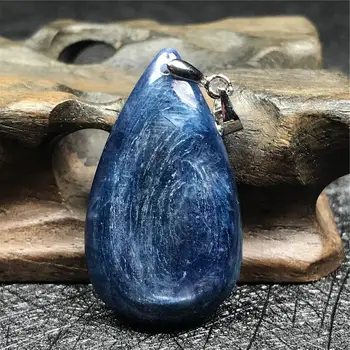 

Top Natural Blue Kyanite Crystal Necklace Pendant Jewelry For Women Man 34x20x6mm Beads Cat Eye Water Drop Silver Stone AAAAA