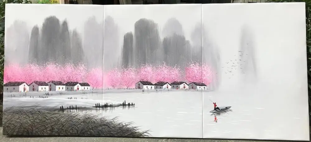 

100% Hand Painted 3 pcs Modern Chinese Landscape Oil Painting on Canvas Abstract Canvas Painting Wall art Picture for Home Decor