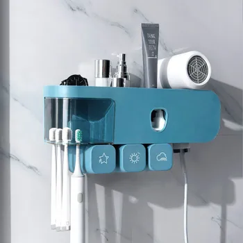 

Bathroom Accessories Set Toothbrush Holder Toothpaste Dispenser with Hair Dryer Holder And Wall Mounted Cup Bathroom Organizer